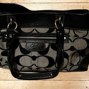 Classic COACH Shoulder Bag 13”x9”x4” Outside zip pocket Roomy. Black/deep tan.